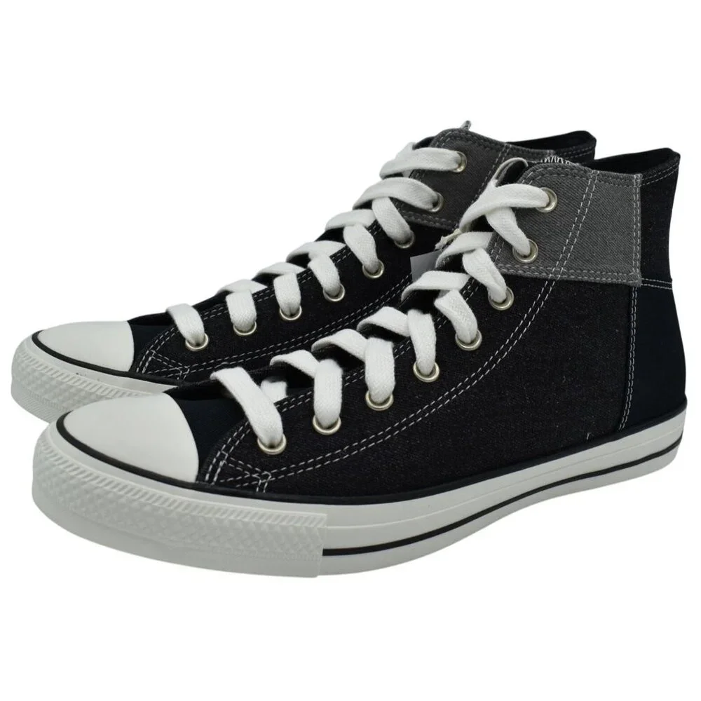 Converse Mens 12 Chuck Taylor All Star Black Grey Patchwork High Top Sneakers